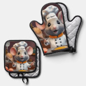 Oven Mitt Pot Holder Set Personalize Chef Mouse (Voorkant / Achterkant)