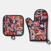 Oven Mitt & Pot Holders – Fragmented Pulse Ovenwant & Pannenlap Set (Voorkant)