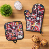 Oven Mitt & Pot Holders – Fragmented Pulse Ovenwant & Pannenlap Set (Top down)