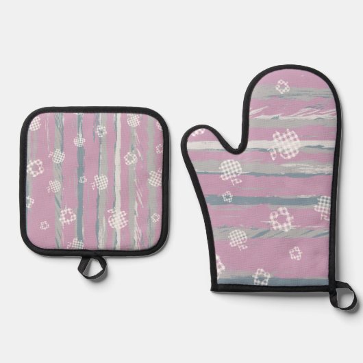 Oven Mitt & Pot Holders – Gingham Orchard Ovenwant & Pannenlap Set (Voorkant)