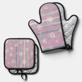 Oven Mitt & Pot Holders – Gingham Orchard Ovenwant & Pannenlap Set (Voorkant / Achterkant)
