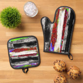 Oven Mitt & Pot Holders – Reflection Layers Ovenwant & Pannenlap Set (Top down)