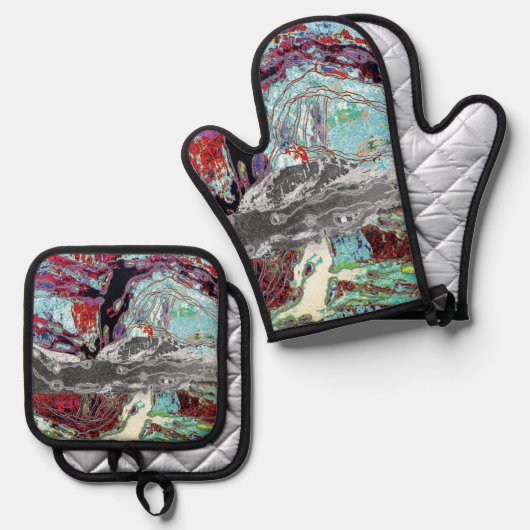 Oven Mitt & Pot Holders – Strata Pulse Ovenwant & Pannenlap Set (Voorkant / Achterkant)