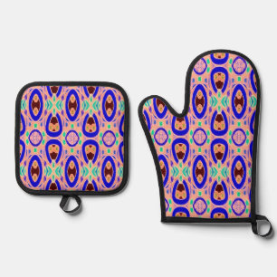 Oven Mitt & Pothouder, een klassiek stoffenpatroon Ovenwant & Pannenlap Set