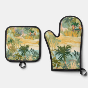 Oven Mitt & Pothouder Set Tropisch Ontwerp