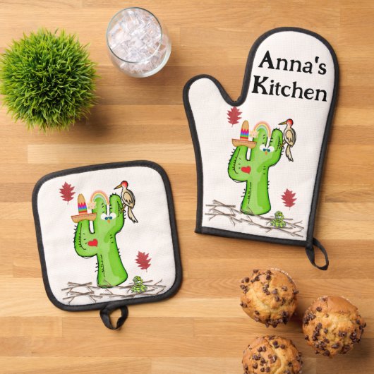Oven Mitt & Pothouders Cactus Desert Ovenwant & Pannenlap Set (Top down)