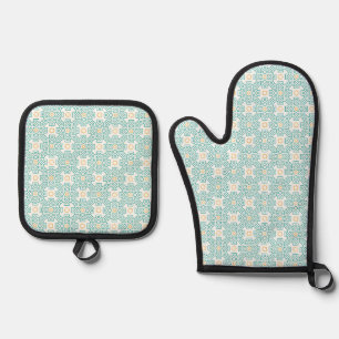 Ovenwant en pannenlappen Teal & Goud Arabesk Ki Pannenlap Set