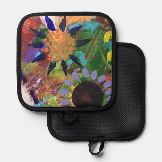 Ovenwanten en pottenhouders in Abstract Flowers Pannenlap (Voorkant / Achterkant)