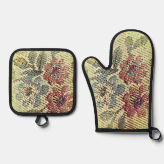 OVENWANTEN &POT HOLDER BLOEMSTIJL ONTWERP OVENWANT & PANNENLAP SET