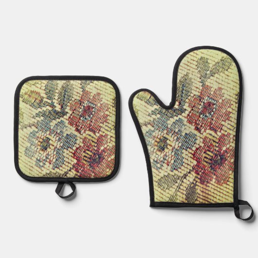 OVENWANTEN &POT HOLDER BLOEMSTIJL ONTWERP OVENWANT & PANNENLAP SET (Voorkant)