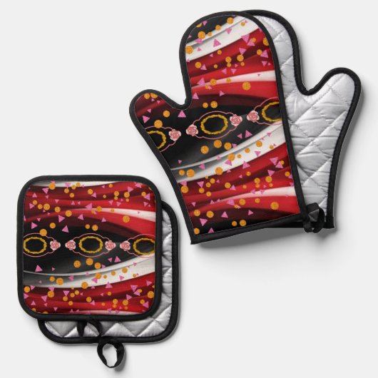 Ovenwanten & pottenhouders Abstracte kleuren rood Ovenwant & Pannenlap Set (Voorkant / Achterkant)