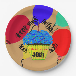 Over de Borden van de Hill Blue Cupcake Balloons Papieren Bordje