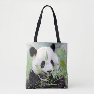 Over de canvas tas. Foto reuzenpanda, panda-wedstr Draagtas