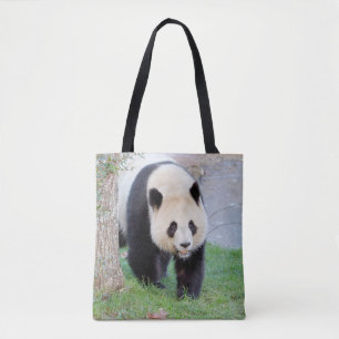Over de canvas tas. Foto reuzenpanda, panda-wedstr Draagtas