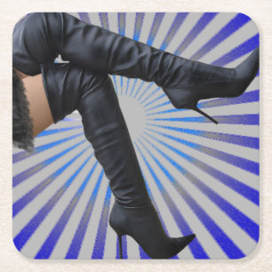 Over de knie Thigh Boots - Blue Starburst Vierkante Kartonnen Onderzetter