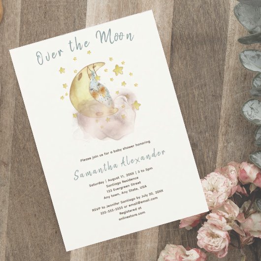 Over de maan baby shower kaart