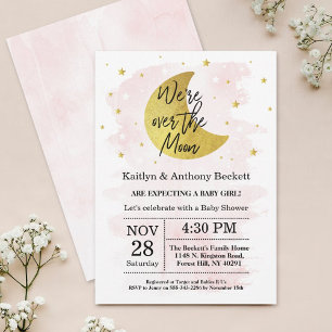 Over de maan Baby shower meisjes Kaart
