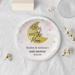 Over de maan   Baby shower meisjes Papieren Bordje