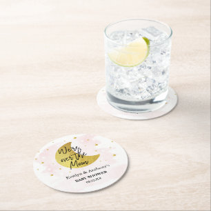 Over de maan Baby shower meisjes Ronde Kartonnen Onderzetter
