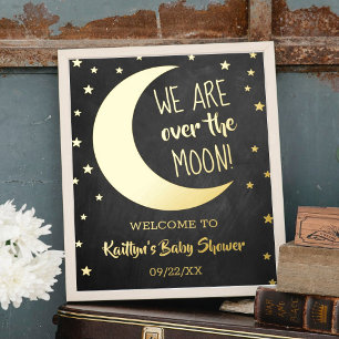 Over de maan Baby shower Real Folie Welcome Sign Afdrukken