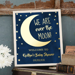 Over de maan   Baby shower Real Folie Welcome Sign Afdrukken