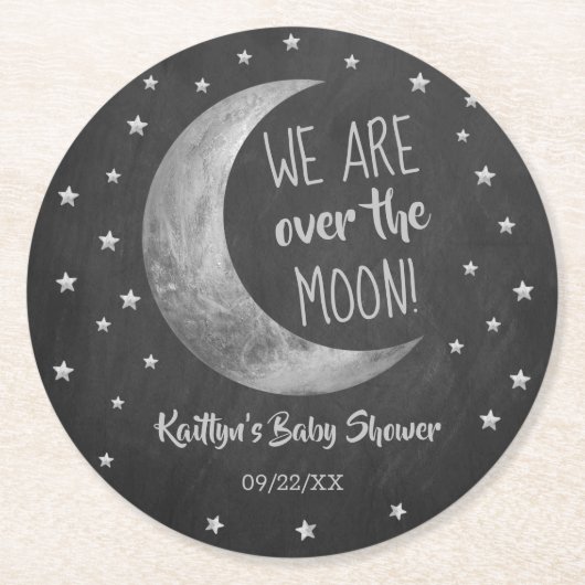 Over de maan | BABY SHOWER Ronde Kartonnen Onderzetter (Voorkant)