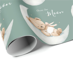 Over de Maan Beer Baby Shower Cadeaupapier