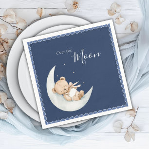 Over de Maan Beer Navy Blauwe Baby Shower Servet
