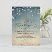 Over de Maan Blauwe Waterverf Baby Shower Kaart (Staand voorkant)