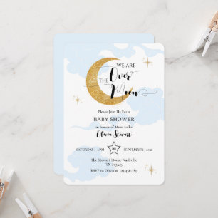 Over de maan Blue Dreamy Baby shower Kaart