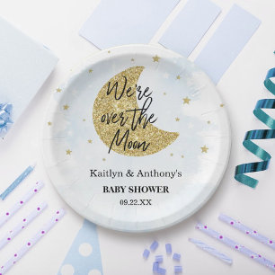 Over de maan Bord voor Baby shower van jongens