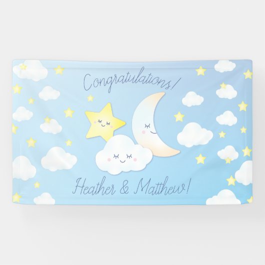 Over de Maan en Sterren Baby shower Spandoek (Horizontaal)