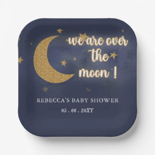Over de maan Genderneutraal Baby shower Papieren Bordje