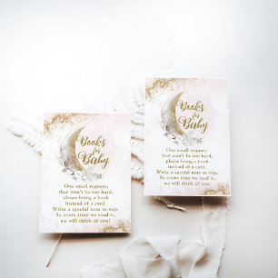 Over de Maan Goud Roze Baby Meisje Douche Boek Informatiekaartje