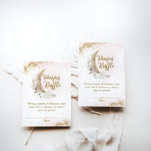 Over de Maan Goud Roze Baby Meisje Douche Luier Informatiekaartje