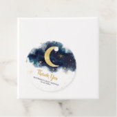 Over de Maan Gouden Sterren Blauw Baby shower Rond Bedankjes Labels (In situ)