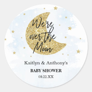 Over de maan   Jongens Baby shower Classic Ronde S Ronde Sticker