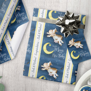 Over de maan koe springt nieuwe baby aangepaste cadeaupapier