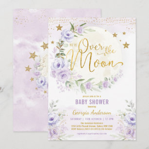 Over de maan   Lavender Gold Girl-Baby shower Kaart