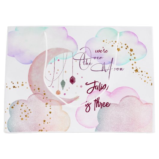 Over de maan mooie pastel kinderen verjaardag groot cadeauzakje (Voorkant)