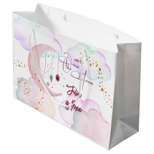 Over de maan mooie pastel kinderen verjaardag groot cadeauzakje (Achterkant Gekanteld)