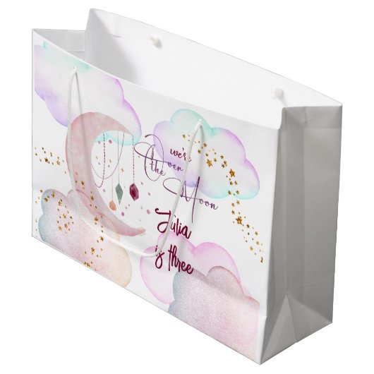 Over de maan mooie pastel kinderen verjaardag groot cadeauzakje (Voorkant Gekanteld)