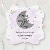 Over de maan | Neutraal Baby shower Bedankjes Labels (Voorkant)