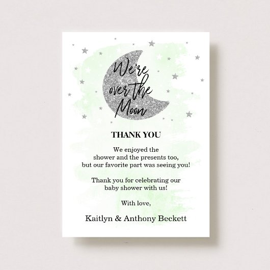 Over de maan | Neutraal Baby shower Bedankkaart