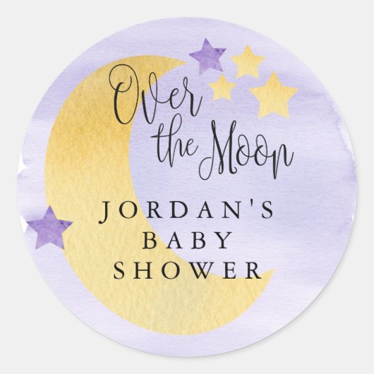 Over de maan, Paars gepersonaliseerd Ronde Sticker (Voorkant)
