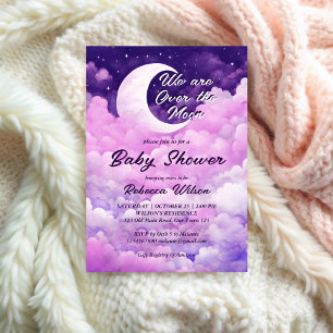 Over de maan paarse roze baby shower kaart