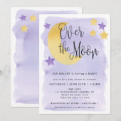 Over de maan, Paarse Waterverf Baby shower Kaart (Voorkant / Achterkant)