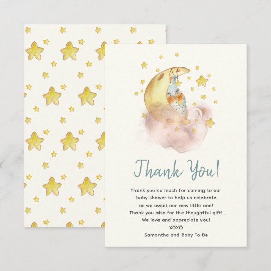 Over de maan plat bedankje bedankkaart (Voorkant / Achterkant)