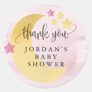 Over de maan, Roze, Aangepaste Baby shower Ronde Sticker