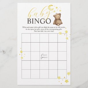 Over de Maan Teddbeer BINGO Baby Shower Spel Flyer